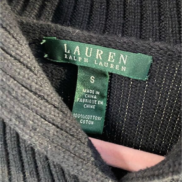 Lauren Ralph Lauren LRL Black Cotton Knit Sweater with Metal Clasp Sz S - Picture 3 of 6